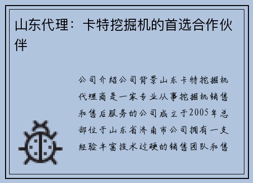 山东代理：卡特挖掘机的首选合作伙伴