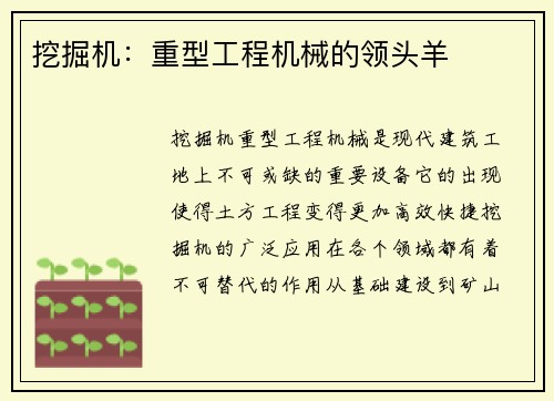 挖掘机：重型工程机械的领头羊
